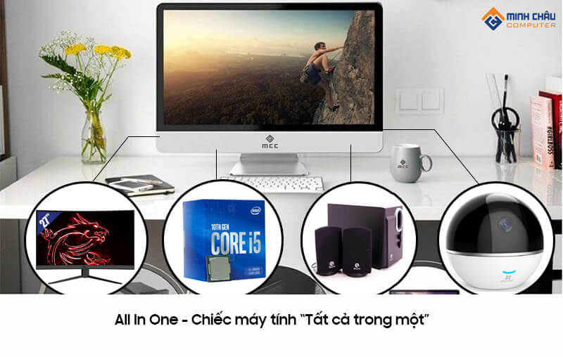 Bộ PC All in ONE (AIO) MCC4481 Home Office Computer CPU G4400/ DDR4 8G/ SSD120G/ Wifi/ Camera/ 22inch