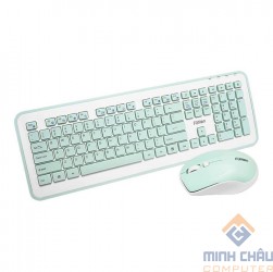 Bộ bàn phím chuột không dây Fuhlen MK880-Trắng  xanh